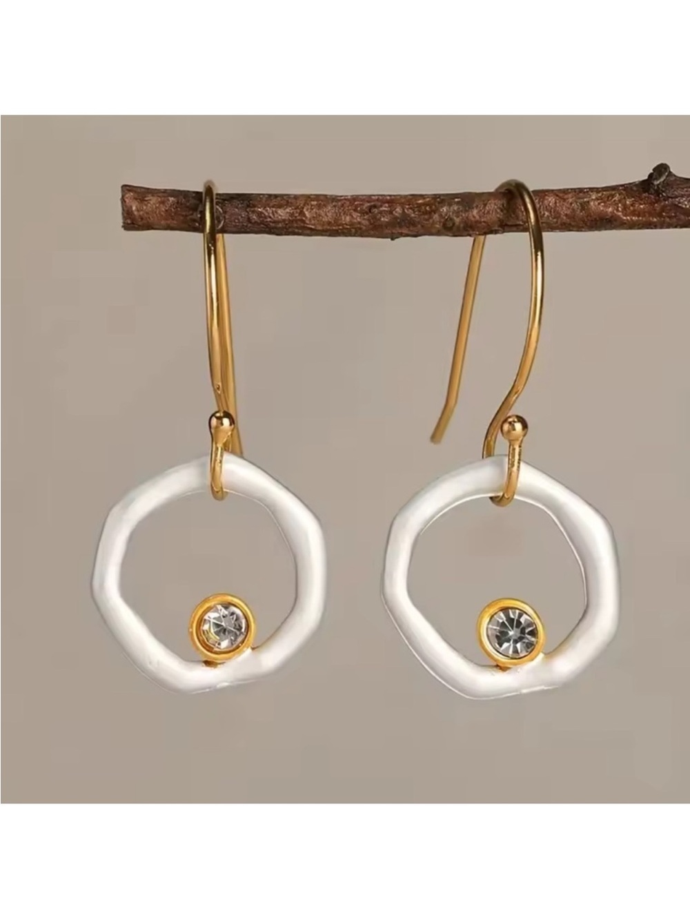 Abstract Circle Earrings 24k Gold Plated Crystal Detail new